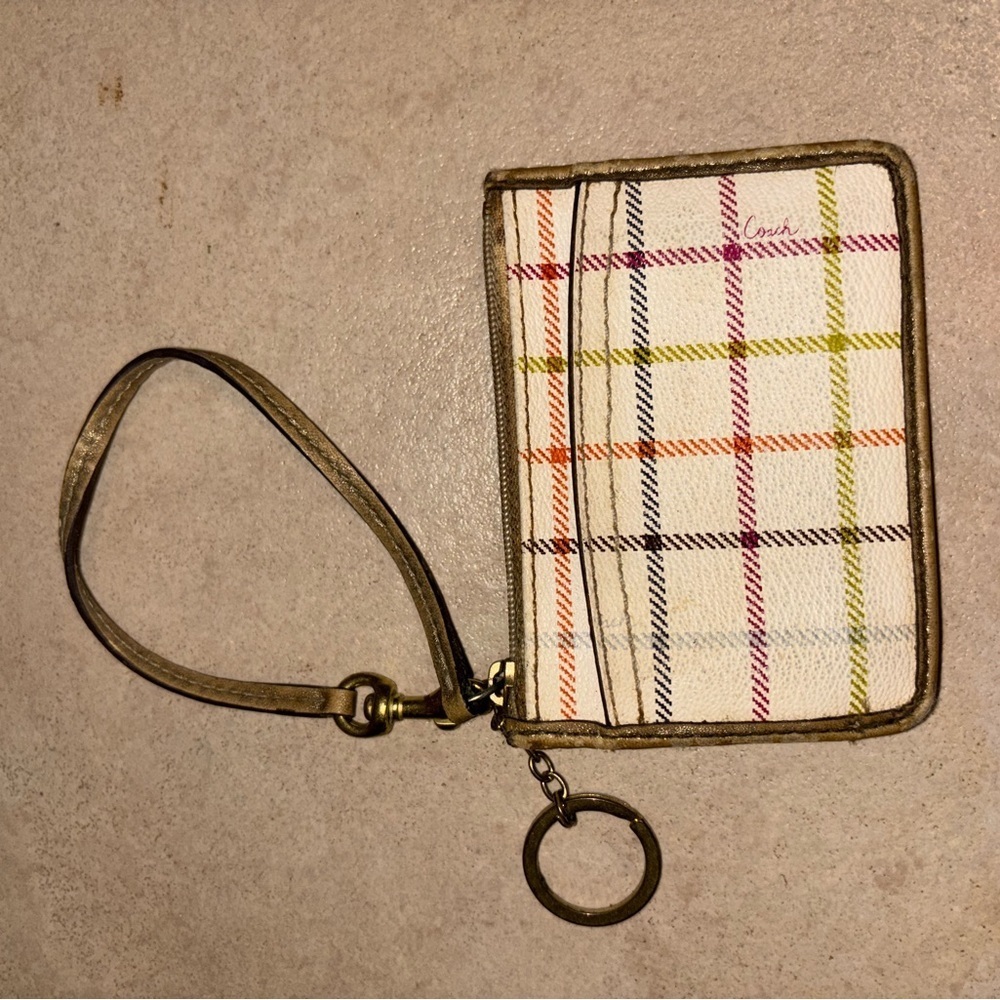 Coach Multicolor Plaid Wristlet Wallet Id Mini